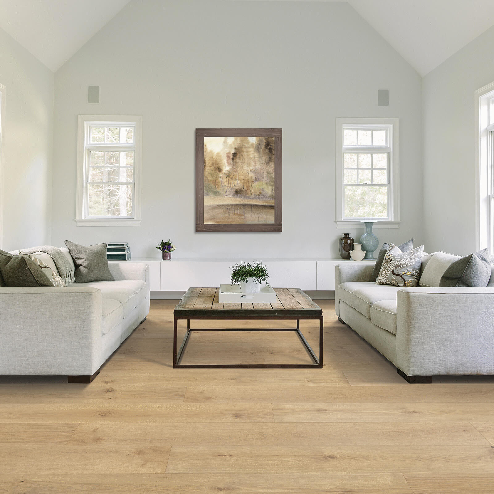 Hardwood flooring in living room | Dehart Tile