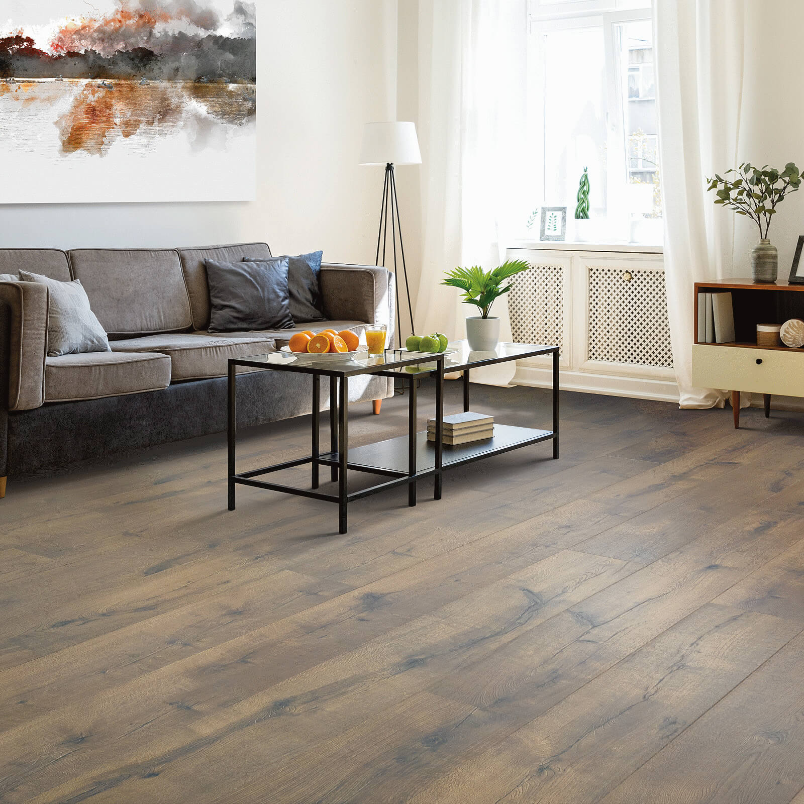 Laminate flooring in living room | Dehart Tile