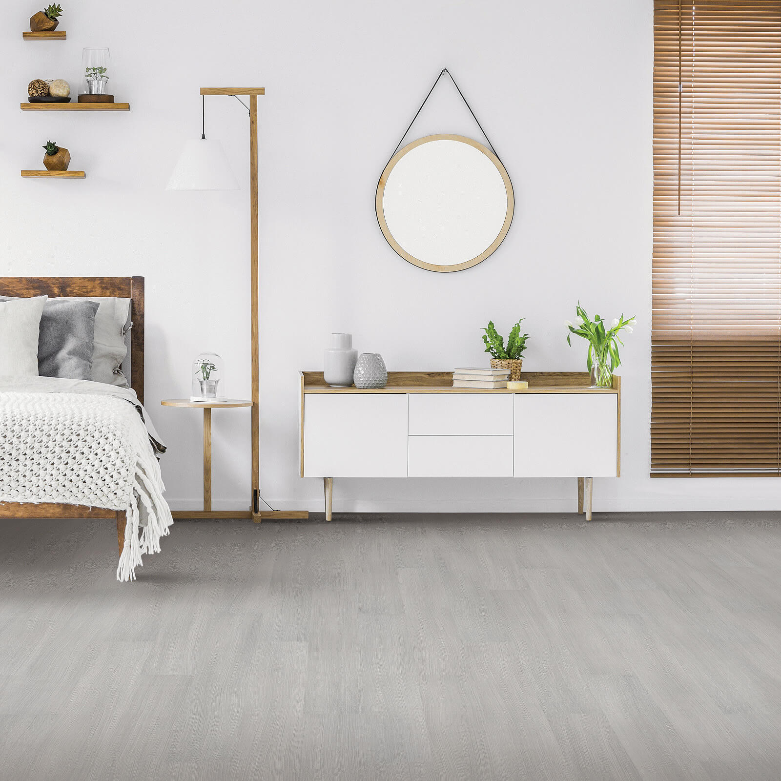 Vinyl plank flooring in bedroom | Dehart Tile
