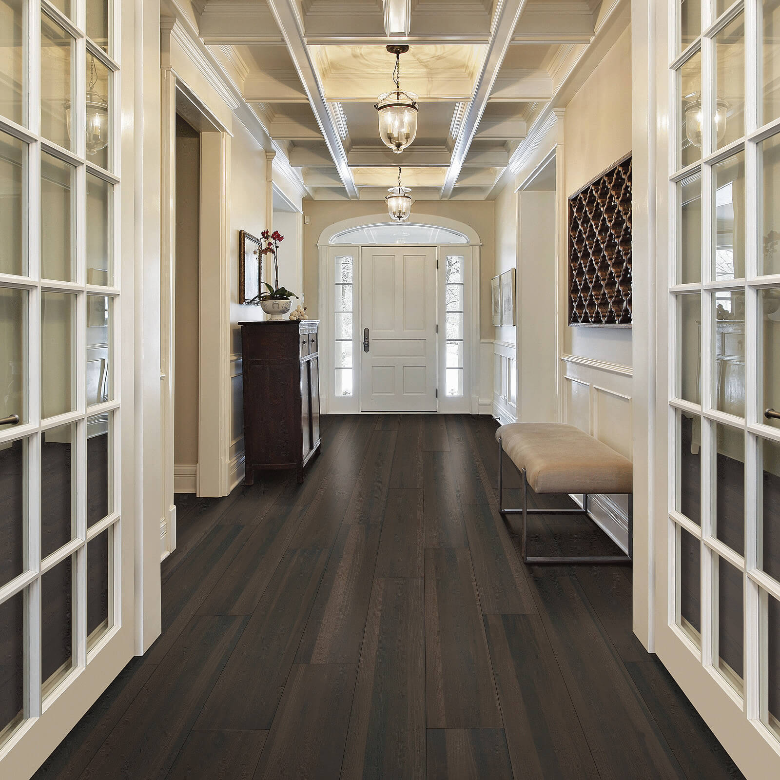 Vinyl plank flooring in hallway | Dehart Tile