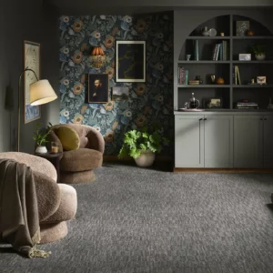 Dark gray Shaw Floors carpet in sitting room | Dehart Tile